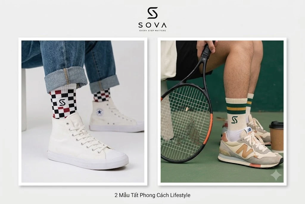 Hai mẫu tất SOVA phối cùng sneaker trong ảnh lifestyle
